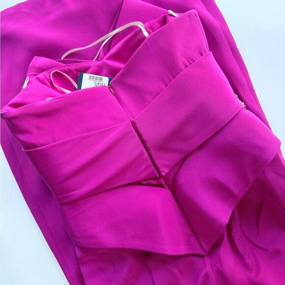 NWT Marchesa Notte Lipstick Pink Sculpted Silk Crepe Strapless Gown Maxi Dress 4 - Picture 10 of 16